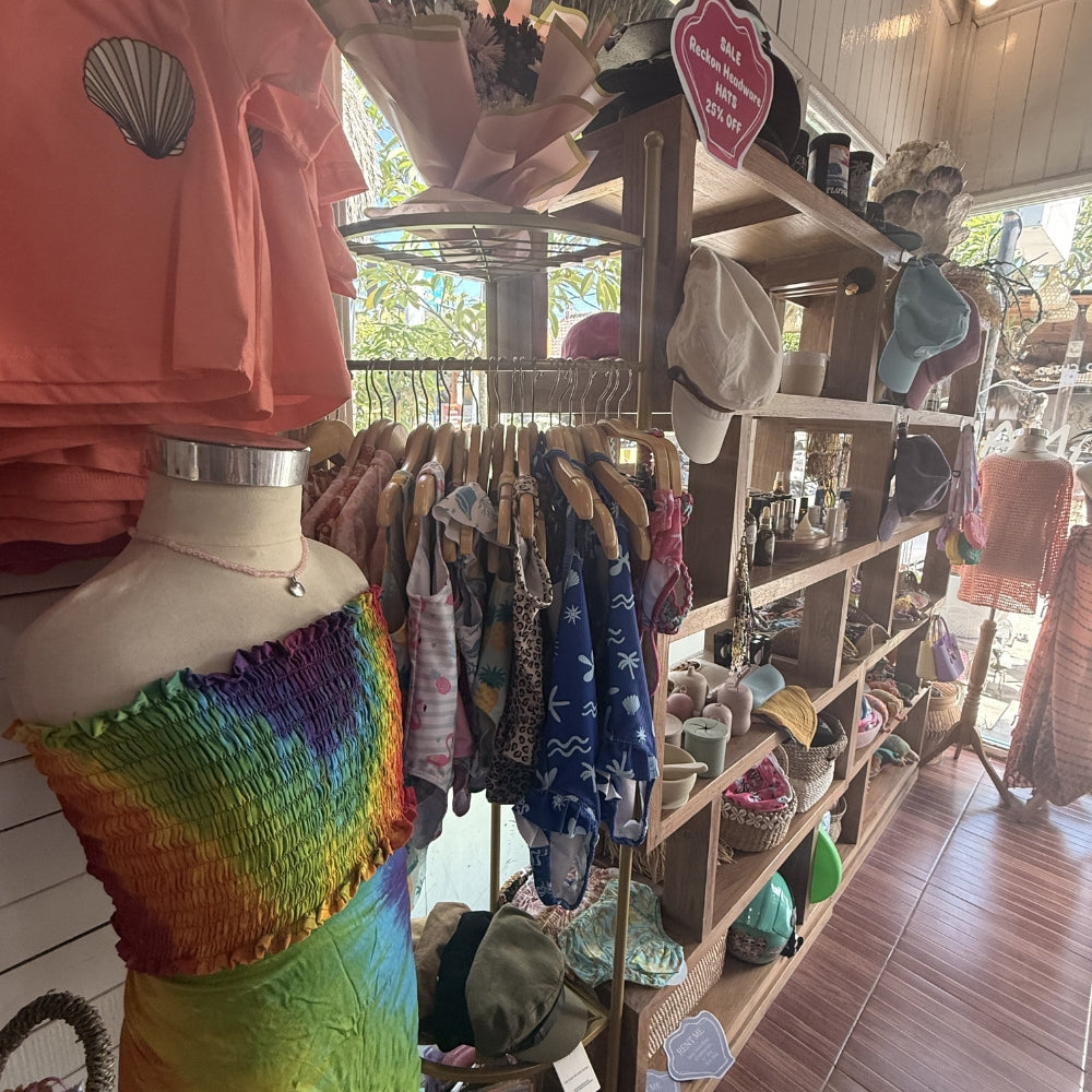 Clothing items for sale inside Anak Shack, Nusa Lembongan