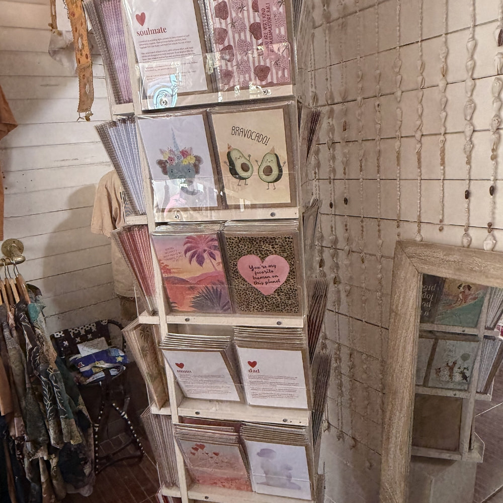 Birthday Cards stand within Anak Shack Souvenir and clothing shop, Nusa Lembongan