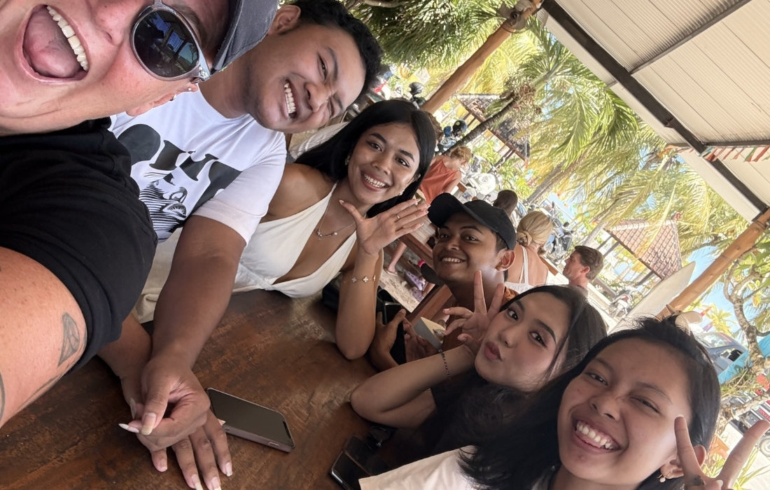 A group of local friends hanging out at The Captains Bar & Grill, Nusa Lembongan