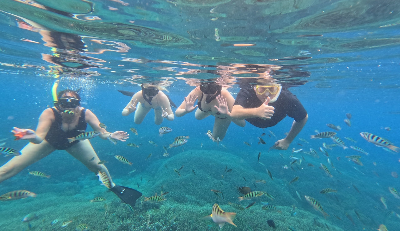 Tourists snorkelling at Crystal Bay 
