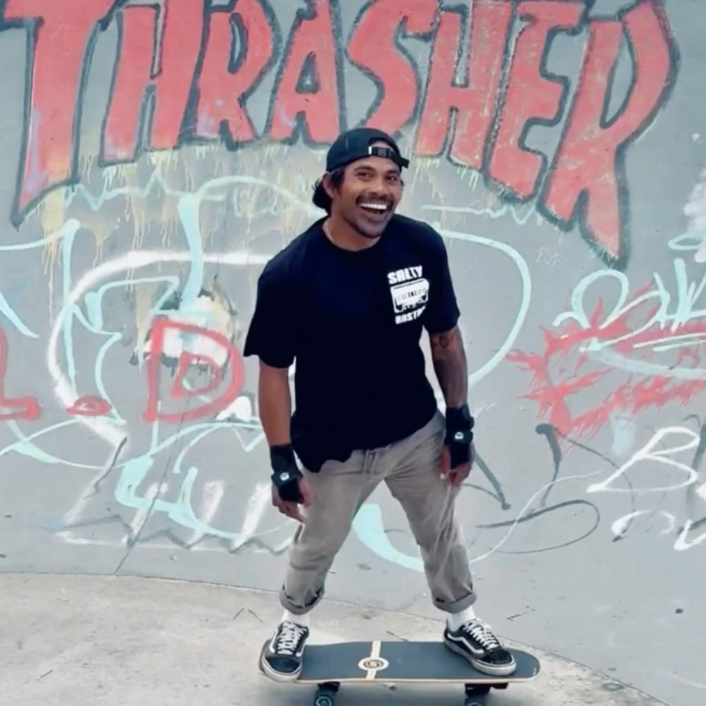 Skater wearing a Salty Bastard T-Shirt, Nusa Lembongan