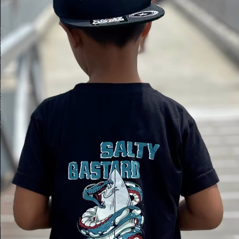 The back of a Salty Bastard Kids T-Shirt