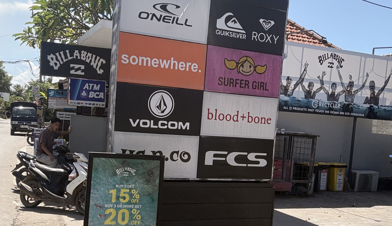 Branded shopping sign on the main street of Jungut Batu, Nusa Lembongan