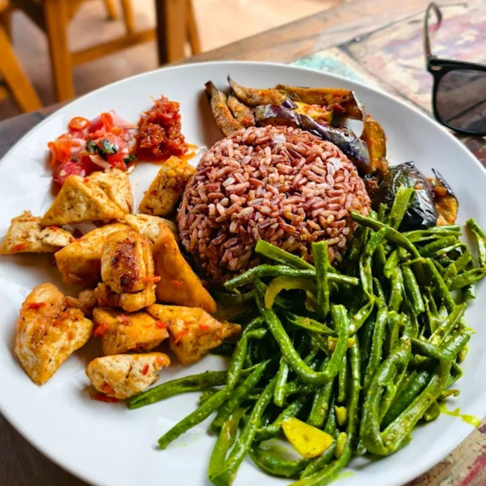 Vege and Rice dish served at Warung Kecil, Nusa Lembongan